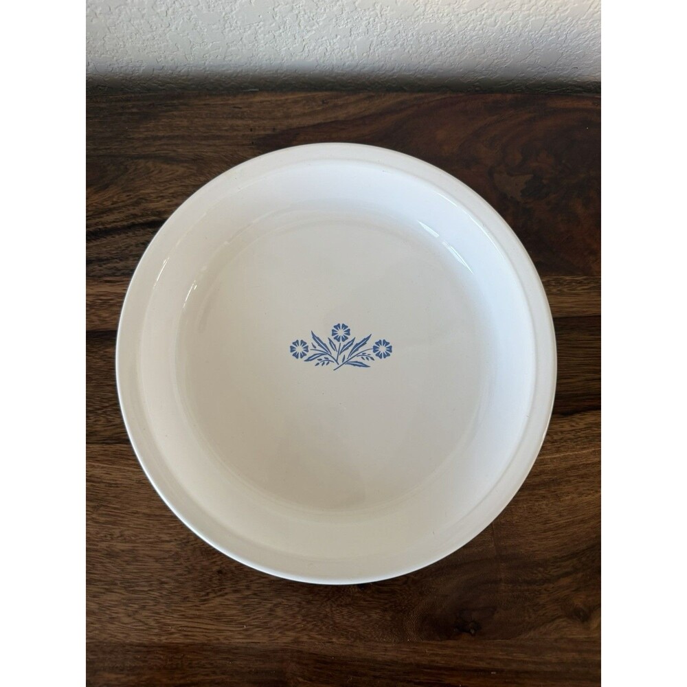 Vintage/USA 9" Corelle Corning Ware Blue Cornflower P-309 White Pie Baking Dish